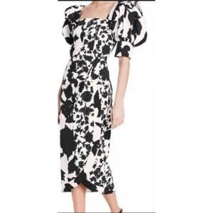 Christopher John Roger black white floral print midi dress size 16W-18W